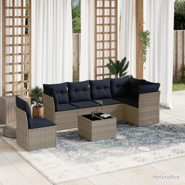 Ensemble de canap� de jardin 7 pcs avec coussins gris r�sine tress�e