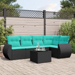 Ensemble de canap&eacute; de jardin 6 pcs avec coussins noir r&eacute;sine tress&eacute;e