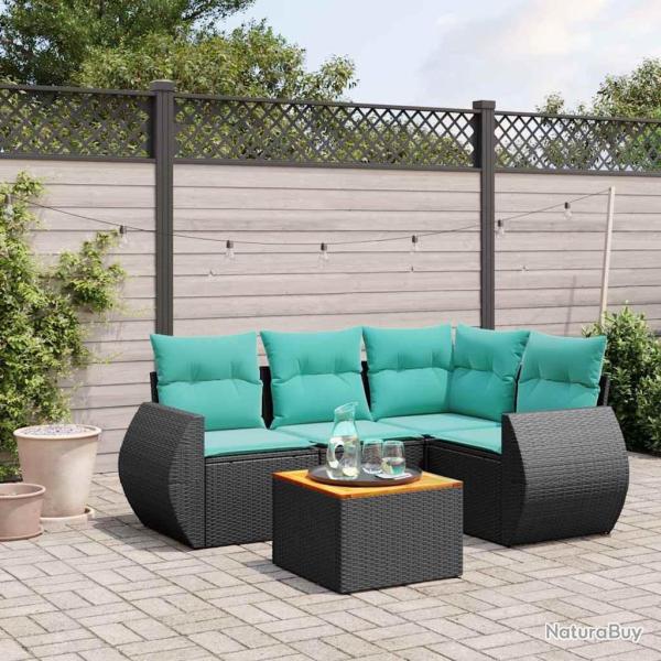 Ensemble de canap� de jardin 5 pcs avec coussins noir r�sine tress�e