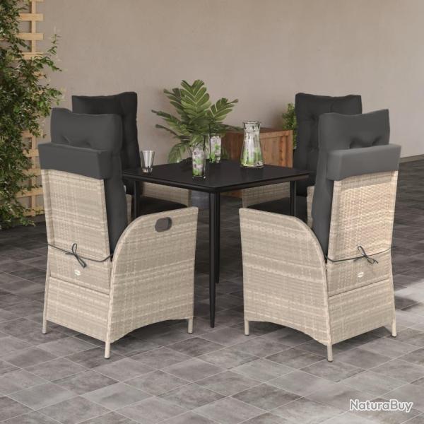 Ensemble � manger de jardin et coussins 5 pcs gris clair rotin