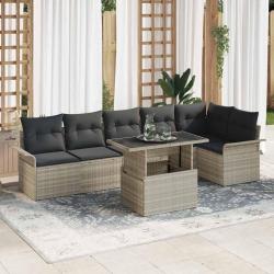 Ensemble de canap&eacute; de jardin 7 pcs Gris clair polyrotin
