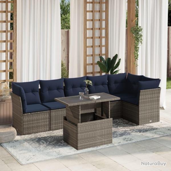 Ensemble de canap� de jardin 7 pcs avec coussins gris r�sine tress�e