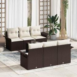 Ensemble de canap&eacute; de jardin 7 pcs Marron polyrotin