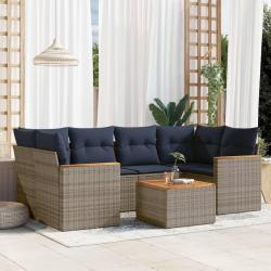 Ensemble de canap&eacute; de jardin 7 pcs avec coussins gris r&eacute;sine tress&eacute;e
