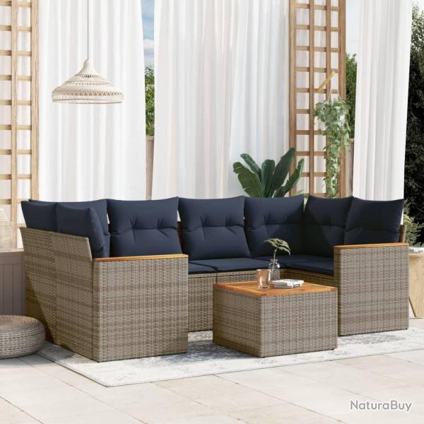 Ensemble de canap� de jardin 7 pcs avec coussins gris r�sine tress�e