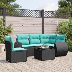 Ensemble de canap&eacute; de jardin 6 pcs avec coussins noir r&eacute;sine tress&eacute;e