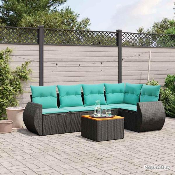 Ensemble de canap� de jardin 6 pcs avec coussins noir r�sine tress�e
