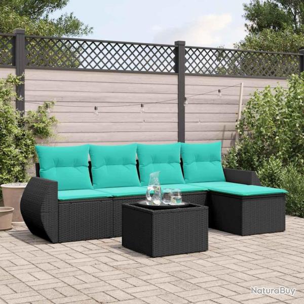 Ensemble de canap� de jardin 6 pcs avec coussins noir r�sine tress�e