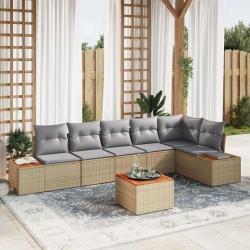 Ensemble de canap&eacute; de jardin 7 pcs Beige Poly rotin