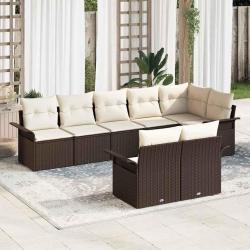 Ensemble de canap&eacute; de jardin 8 pcs Marron polyrotin