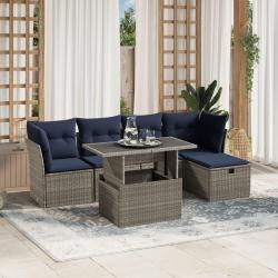 Ensemble de canap&eacute; de jardin 6 pcs avec coussins gris r&eacute;sine tress&eacute;e