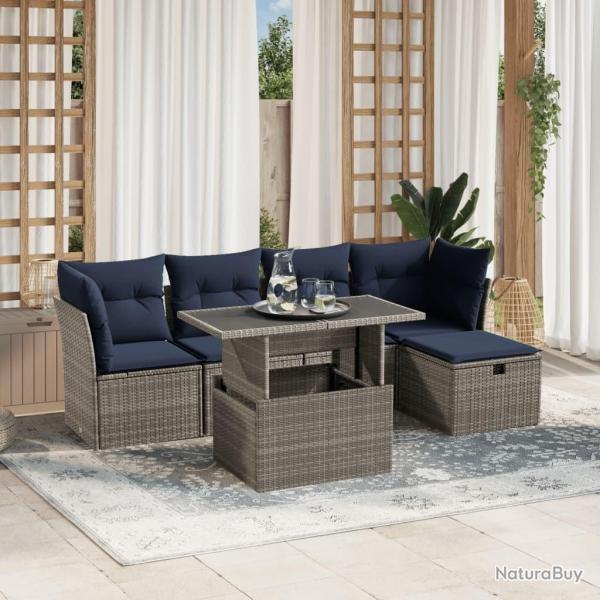 Ensemble de canap� de jardin 6 pcs avec coussins gris r�sine tress�e