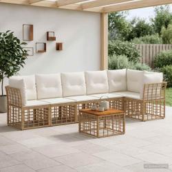 Ensemble de canap&eacute; de jardin 7 pcs Blanc Naturel et Cr&egrave;me