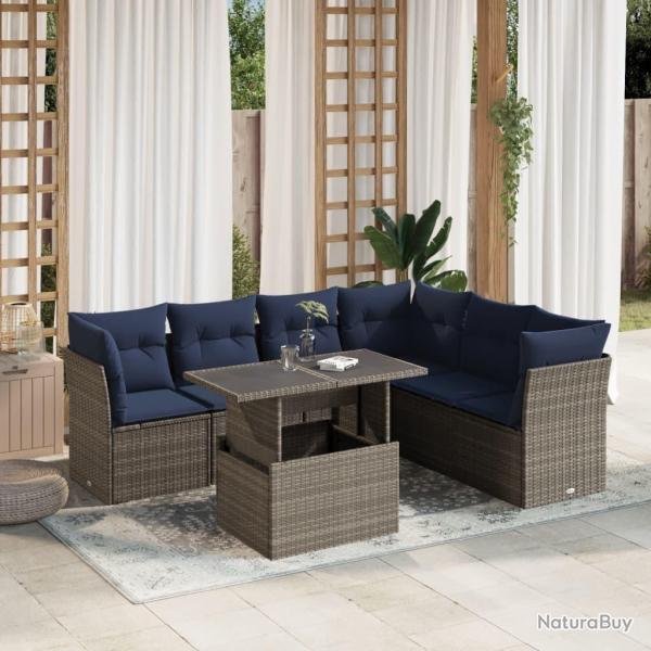 Ensemble de canap� de jardin 7 pcs avec coussins gris r�sine tress�e