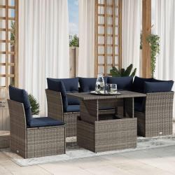 Ensemble de canap&eacute; de jardin 6 pcs avec coussins gris r&eacute;sine tress&eacute;e