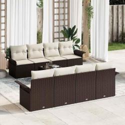 Ensemble de canap&eacute; de jardin 9 pcs Marron polyrotin