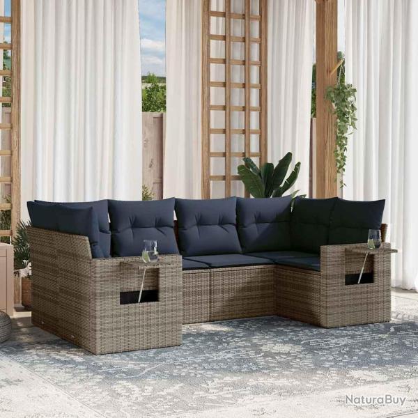 Ensemble de canap� de jardin 6 pcs avec coussins gris r�sine tress�e