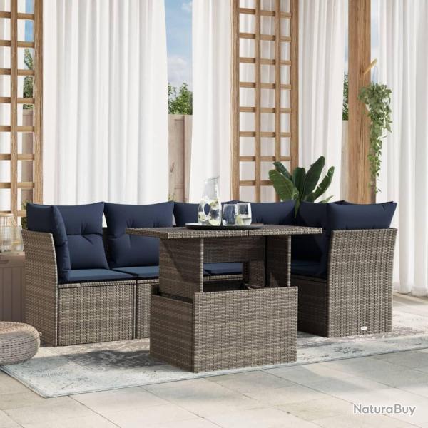 Ensemble de canap� de jardin 6 pcs avec coussins gris r�sine tress�e