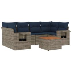 Ensemble de canap&eacute; de jardin 7 pcs avec coussins gris r&eacute;sine tress&eacute;e