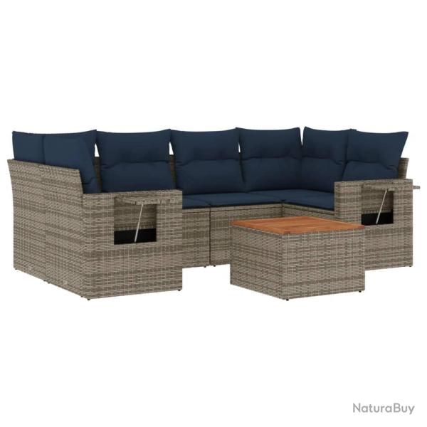 Ensemble de canap� de jardin 7 pcs avec coussins gris r�sine tress�e