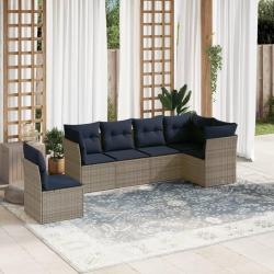 Ensemble de canap&eacute; de jardin 6 pcs avec coussins gris r&eacute;sine tress&eacute;e