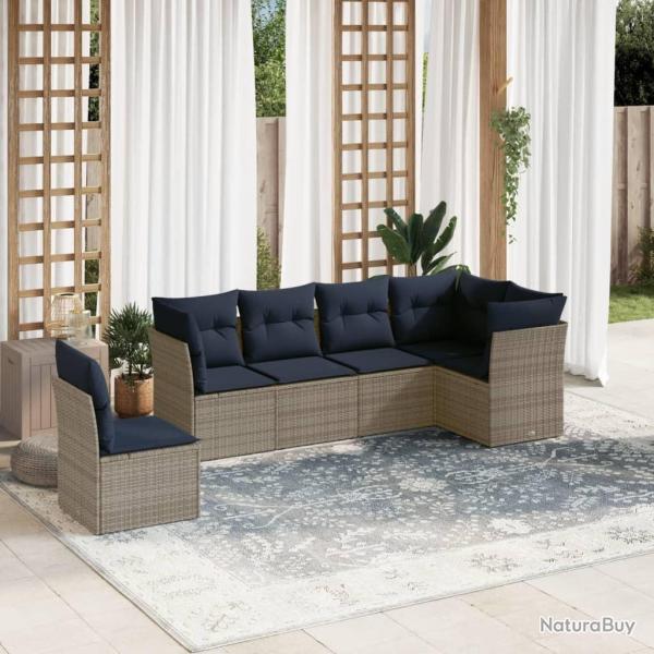 Ensemble de canap� de jardin 6 pcs avec coussins gris r�sine tress�e