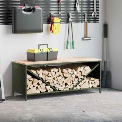 &Eacute;tag&egrave;re &agrave; bois de chauffage avec plateau en bois vert olive