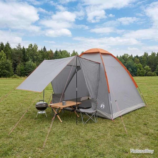Tente de camping Gris et orange 2 personnes Polyester et Acier