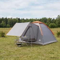 Tente de camping Gris et orange 4 personnes Polyester et Acier