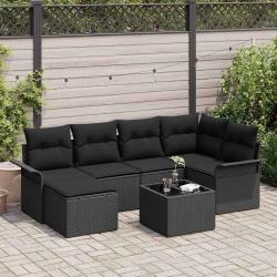 Ensemble de canap&eacute; de jardin avec stockage 7 pcs Noir polyrotin