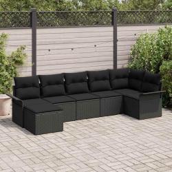Ensemble de canap&eacute; de jardin avec stockage 7 pcs Noir polyrotin