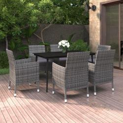 Ensemble &agrave; manger de jardin coussins 7 pcs R&eacute;sine tress&eacute;e Verre