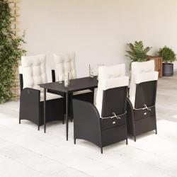 Ensemble &agrave; manger de jardin coussins 5pcs Noir R&eacute;sine tress&eacute;e