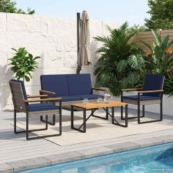Ensemble de meubles d'ext&eacute;rieur 4 pcs Gris et bleu marine