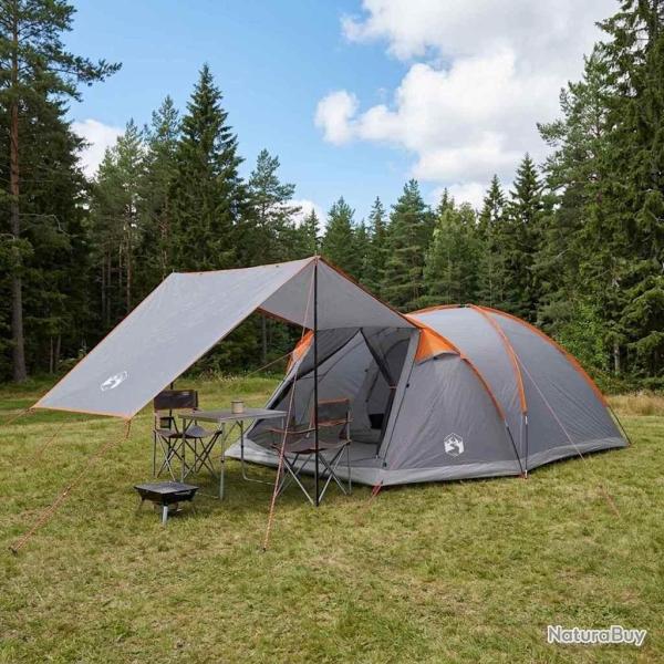 Tente Cabane Gris et orange 8 personnes Polyester et Acier