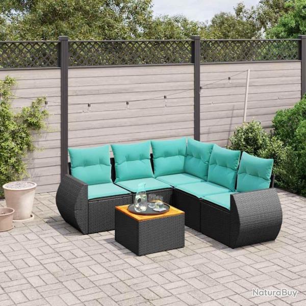 Ensemble de canap� de jardin 6 pcs avec coussins noir r�sine tress�e