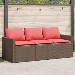 Canap&eacute; de jardin avec coussins 3 places brun r&eacute;sine tress&eacute;e