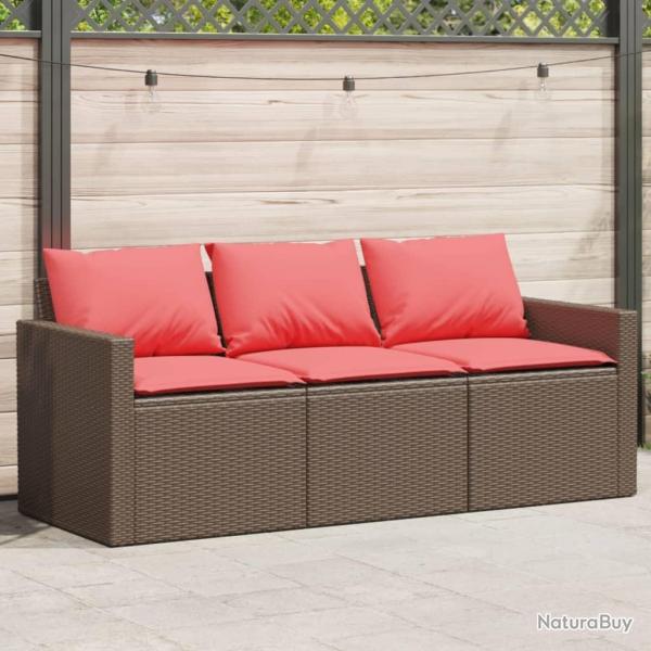 Canap� de jardin avec coussins 3 places brun r�sine tress�e