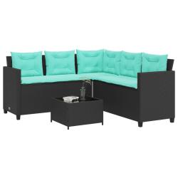 Canap&eacute; de jardin avec table et coussins en forme de L noir