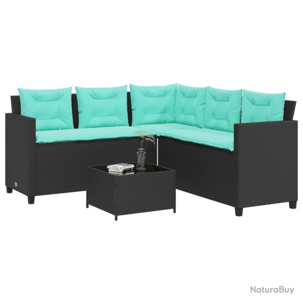 Canap� de jardin avec table et coussins en forme de L noir