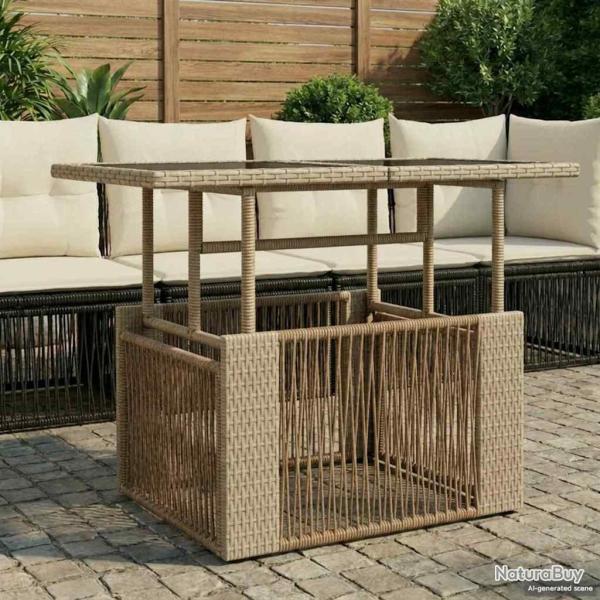 Table de Jardin Beige 100 x 55 x 37 cm Rattan PE et Verre