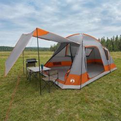 Tente Cabane Gris et orange 8 personnes Polyester et Acier