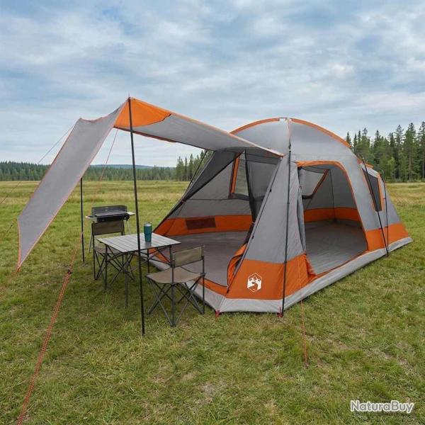 Tente Cabane Gris et orange 8 personnes Polyester et Acier