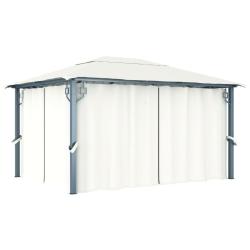 Tonnelle avec rideau 400x300 cm Cr&egrave;me Aluminium