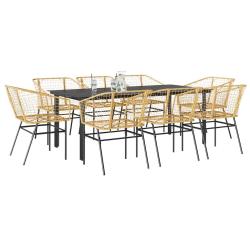 Ensemble &agrave; manger de jardin 9 pcs marron r&eacute;sine tress&eacute;e verre