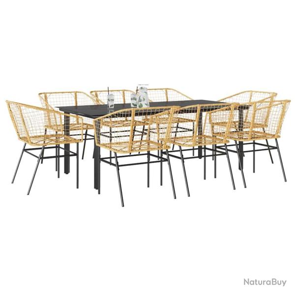Ensemble � manger de jardin 9 pcs marron r�sine tress�e verre