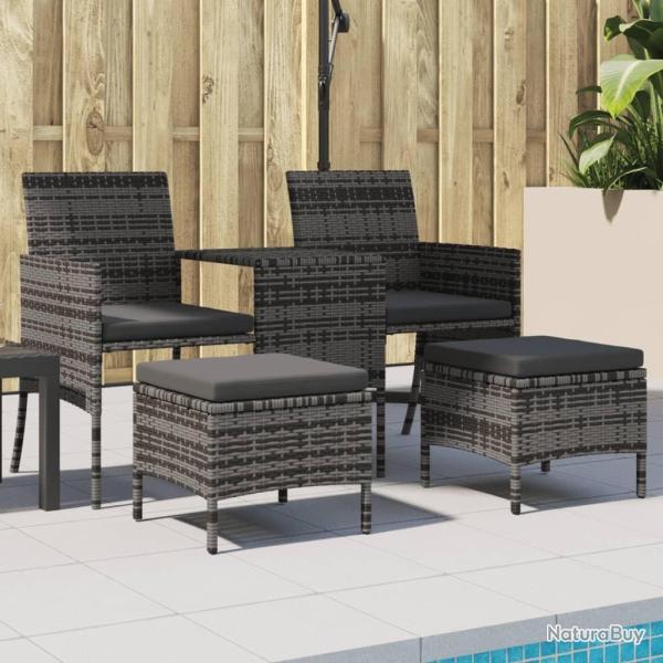 Canap� de jardin table � th� et tabourets R�sine tress�e Gris