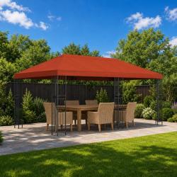 Gazebo avec murs lat&eacute;raux 6 x 3 m Terre cuite