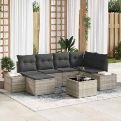Ensemble de canap&eacute; de jardin 7 pcs Gris clair polyrotin