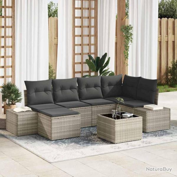 Ensemble de canap� de jardin 7 pcs Gris clair polyrotin